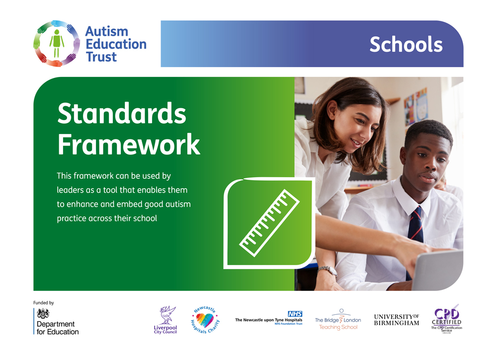 Hyperlinked image which links to the Autism Education Trust Schools Standards Framework