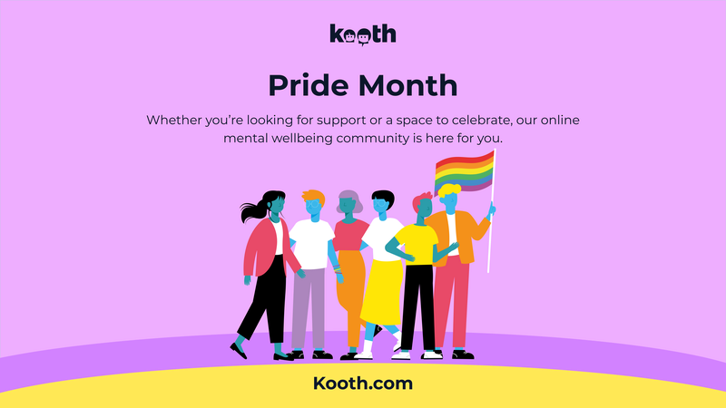 Kooth Pride Month - Whether you're looking for support or a space to celebrate, our online mental wellbeing community is here for you.